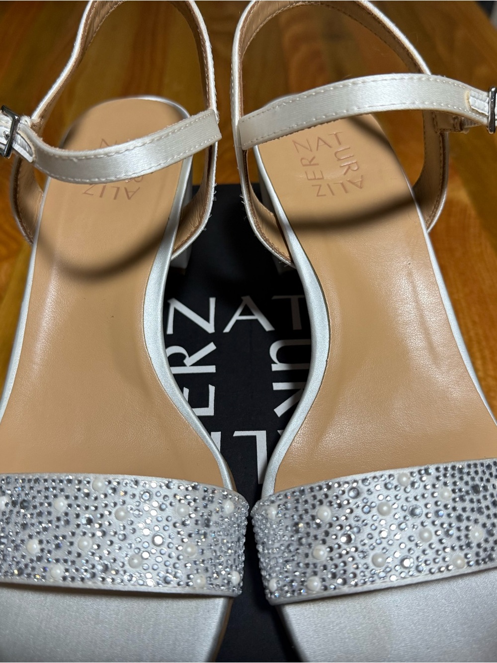 Naturalizer Silver Crystal Pearl Strap Sandals